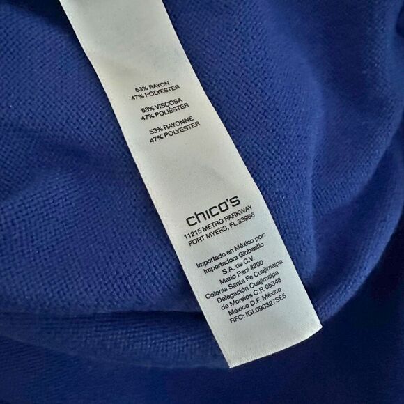 CHICO'S | Royal Blue Sweater 3/4 Sleeve Rounded Hem Pullover | Size 1, Medium - Picture 6 of 8